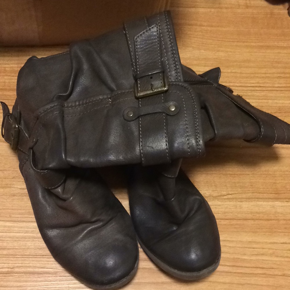 Brown calf high boots